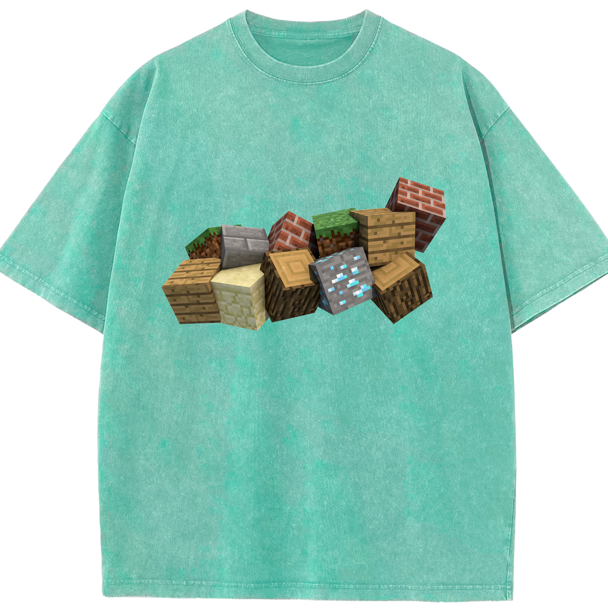 （画像用） マインクラフト ブロックの世界 Minecraft MC Block world 綿100% ヴィンテージ風 半袖Tシャツ（フロントプリント）